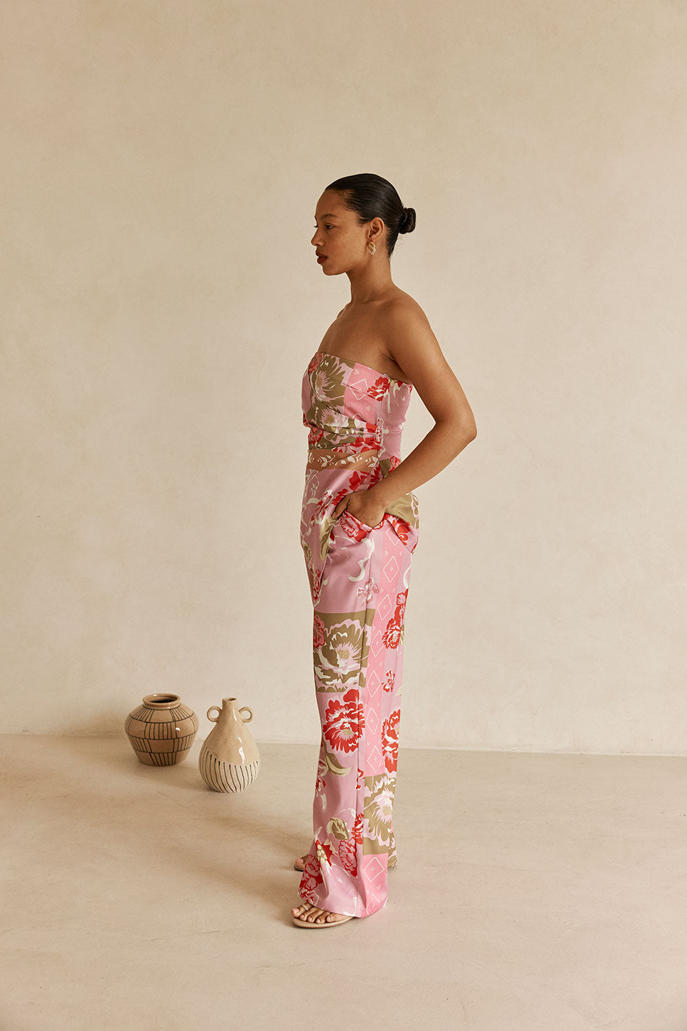 Pink Botanic Patch Floral Print Strapless Marleigh Top