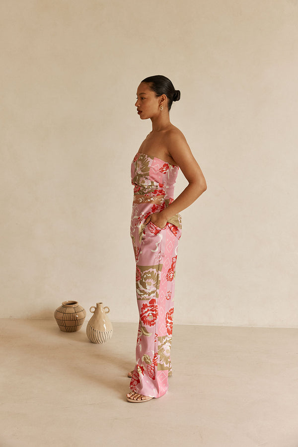 Pink Botanic Patch Floral Print Strapless Marleigh Top