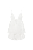White Strappy V Neck Overlay Frill Samah Playsuit