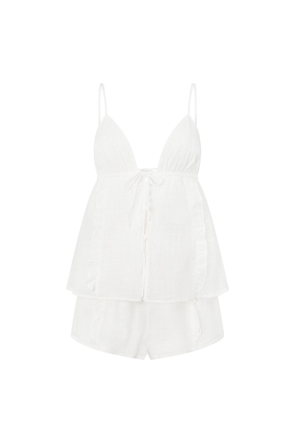 White Strappy V Neck Overlay Frill Samah Playsuit