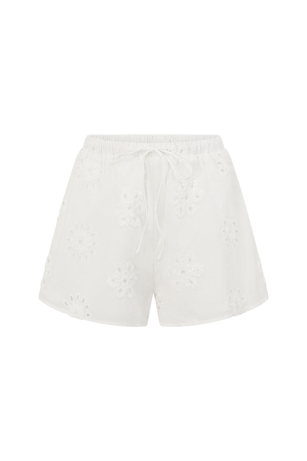 White Broderie Elastic Drawstring Aveline Shorts