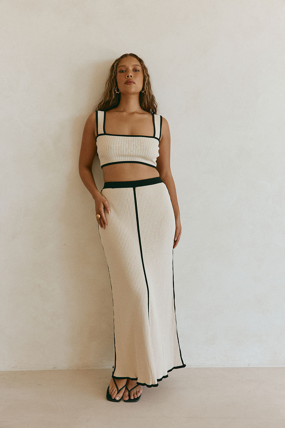 Beige Ribbed High Waist Maxi Leilani Skirt