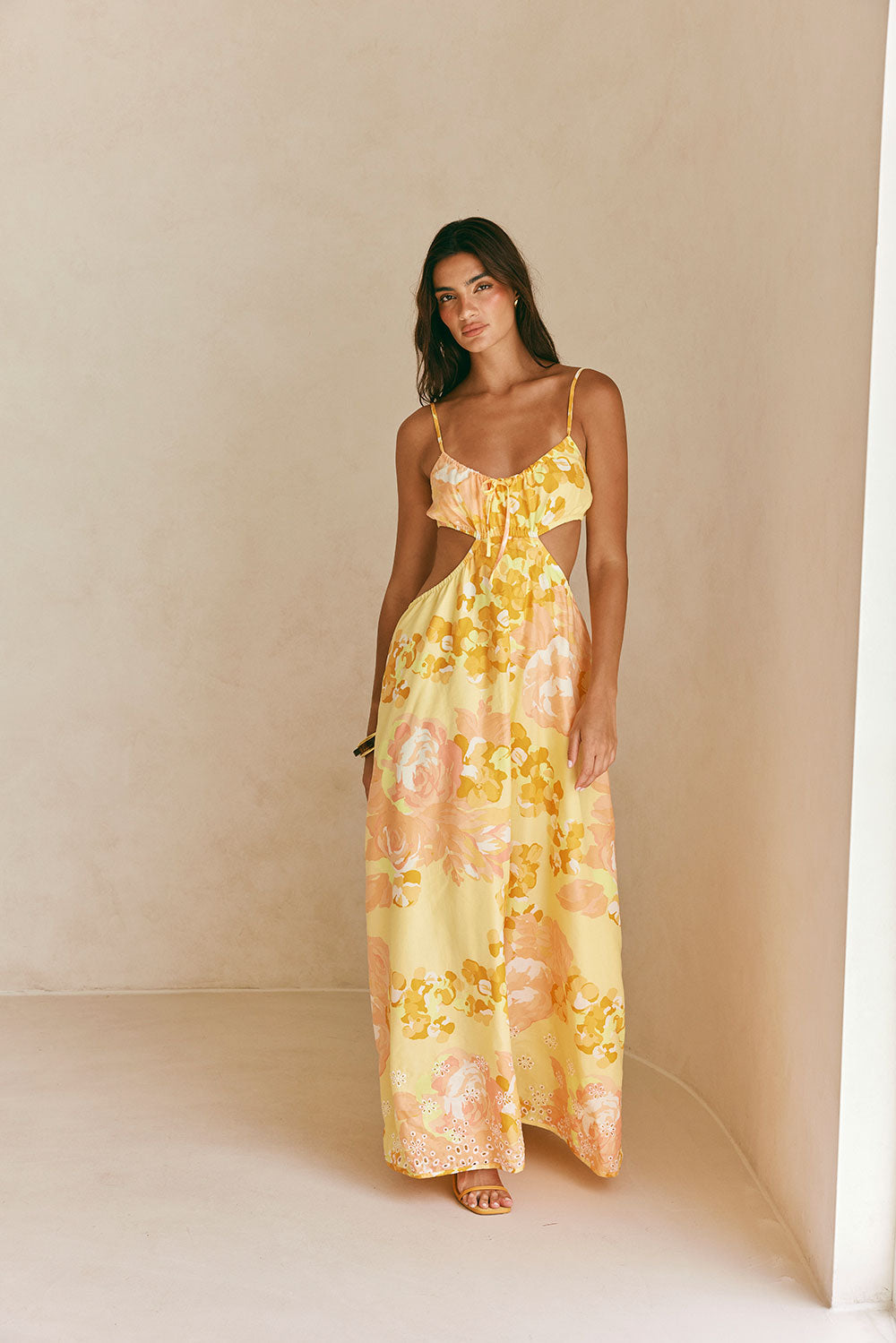 Yellow Breeze Floral Print Strappy Maxi Kaira Dress