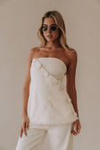 White Structured Strapless Button Salma Top