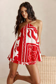 Red Voyage Print Halter A Line Mini Tasmin Dress