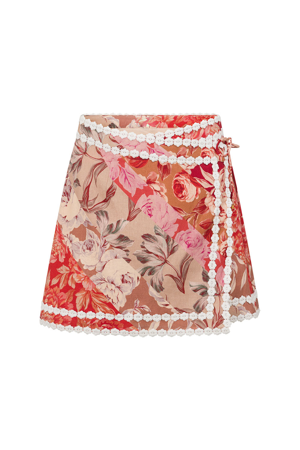 Red Floral Solafleur Print Wrap La Dolce Vita Skirt