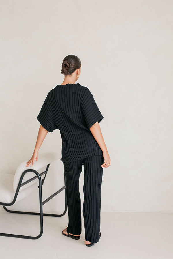 Celine Knit Ribbed Top - Black