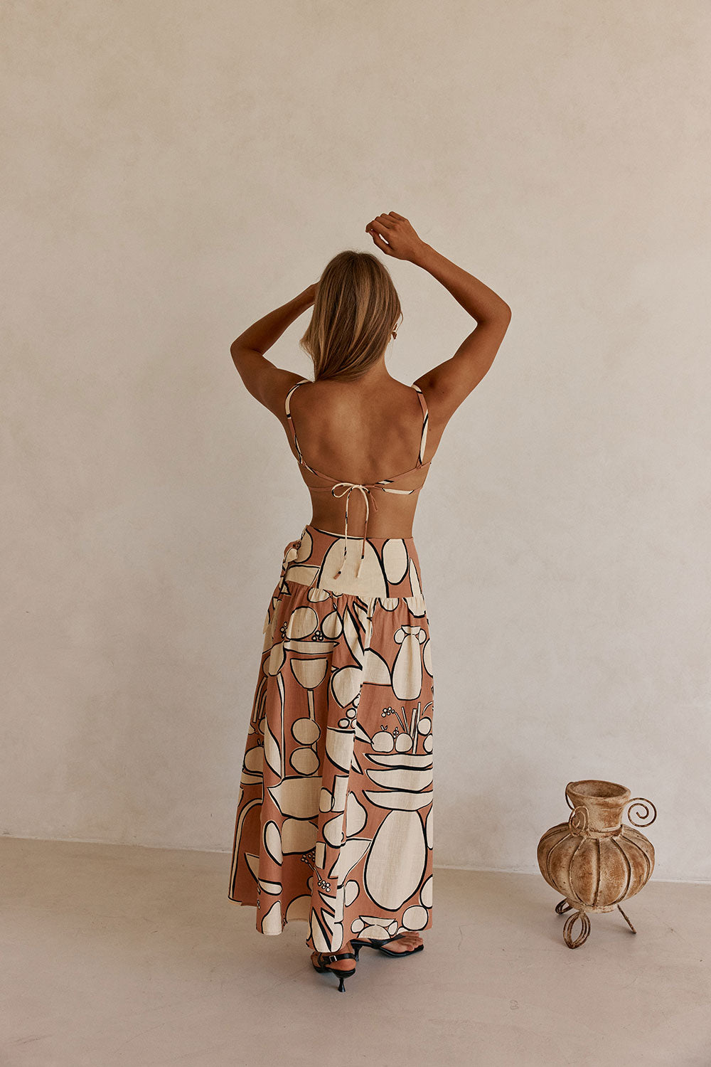 Orange Barrosa Print Slit Maxi Tahaa Skirt