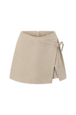 Grey Linen Blend High Waist Wrap Mini Rocio Skort