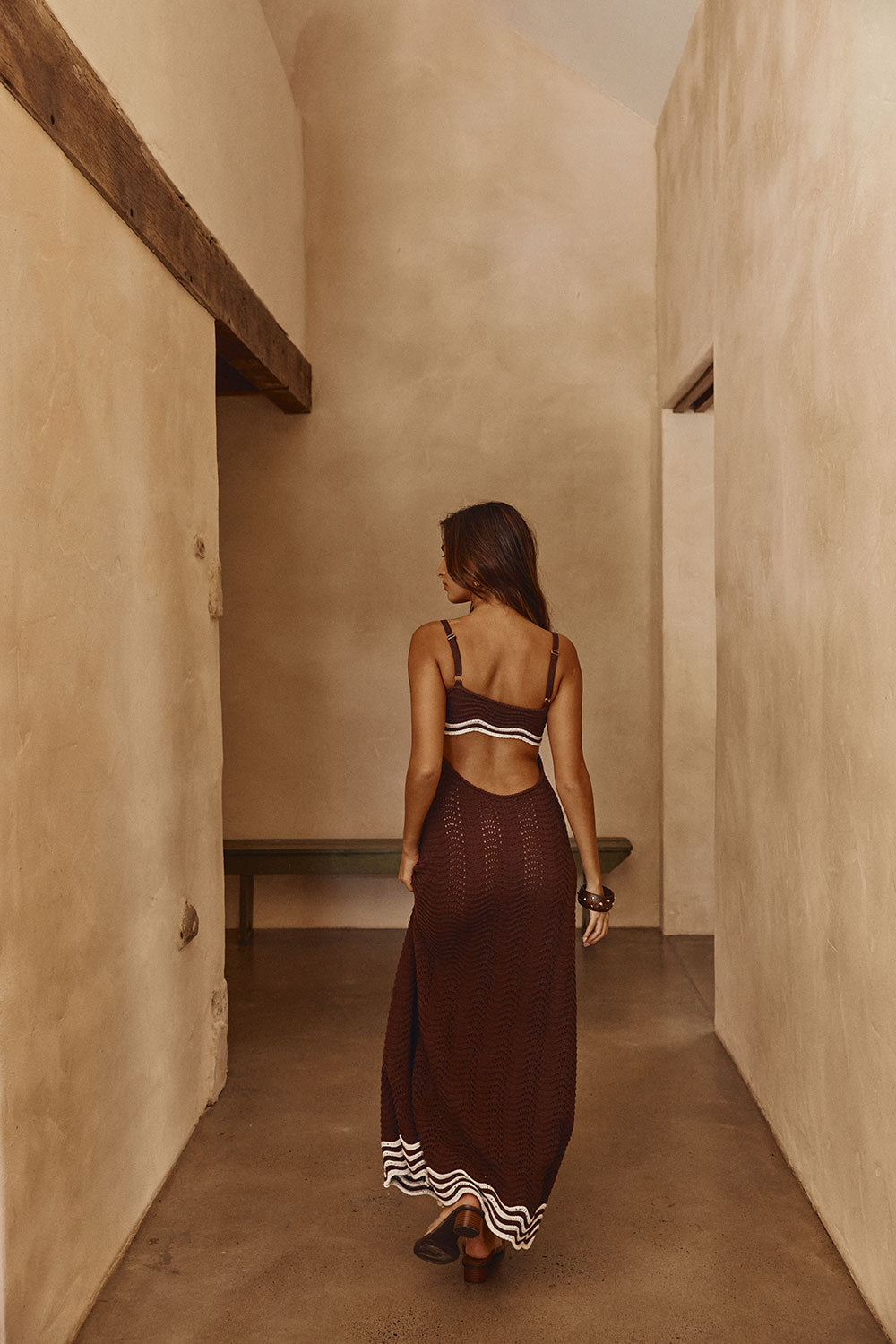 Scallop Knit Maxi Dress - Chocolate