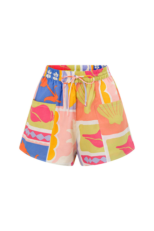 Solis Tripical Print Elastic Drawstring Indra Shorts