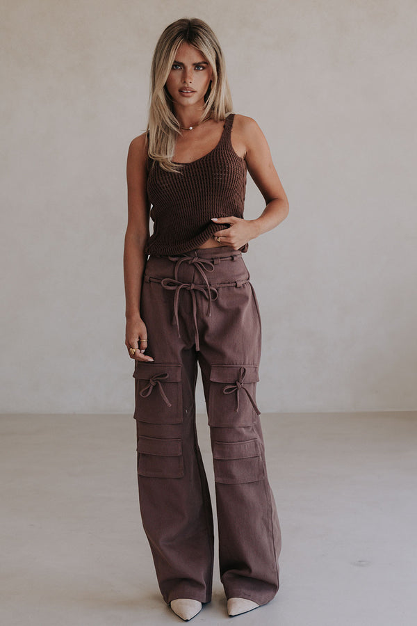 Chocolate Brown Pocket Cargo Jaicee Pants