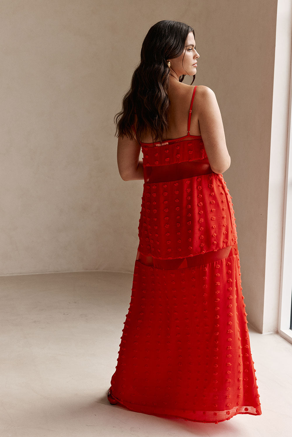 Red Polka Dot Panel Maxi Tassia Dress