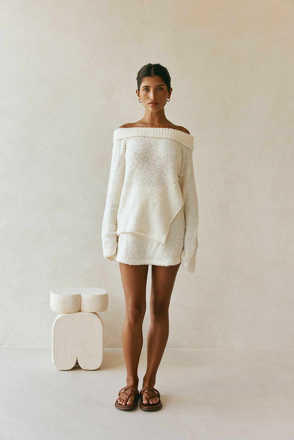 Cream Knit Off Shoulder Long Sleeve Alena Top