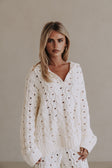 Cream Cable Knit Long Sleeve Collar Elana Sweater