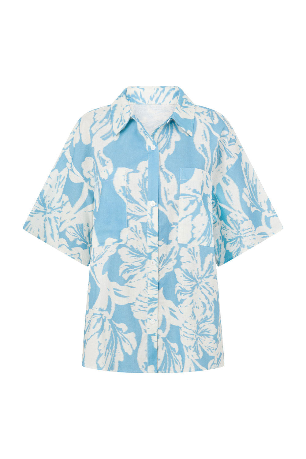 White Floral Short sleeve Button Up Tahlee Top