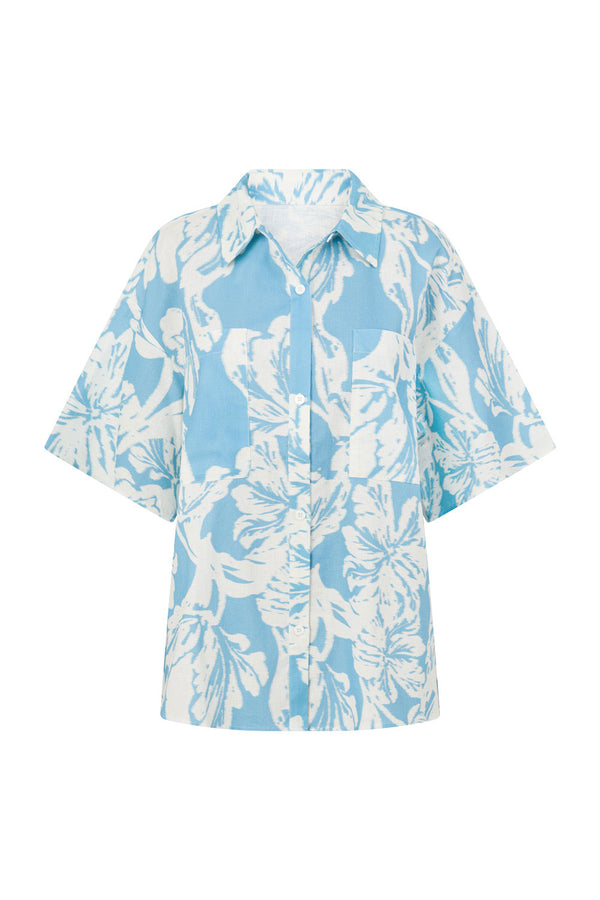 White Floral Short sleeve Button Up Tahlee Top