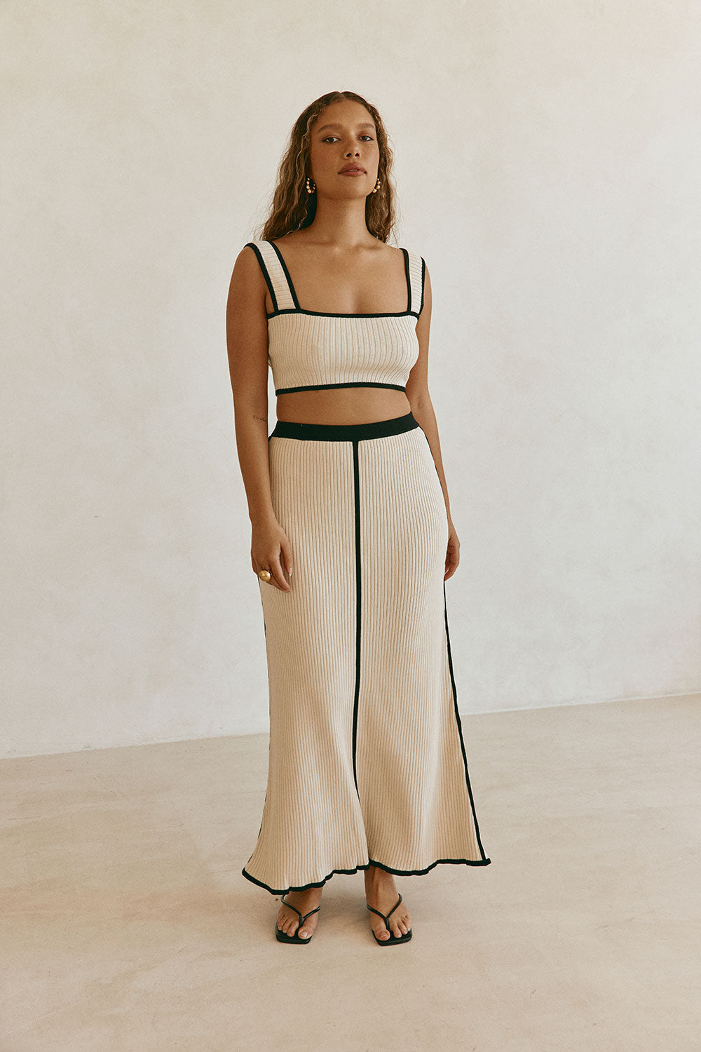 Beige Ribbed High Waist Maxi Leilani Skirt