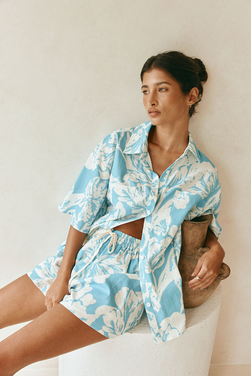 White Sol Floral Print Drawstring Tahlee Shorts