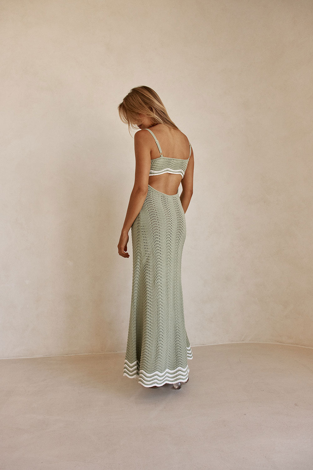 Khaki Green Wavy Knit Maxi Cielo Dress