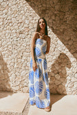 Bette Thin Strap Maxi Dress - Seashell Print, Blue, White