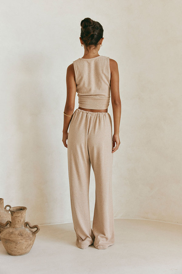 Tan Plunge V Neck Cutout Wrap Crop Sierra Top