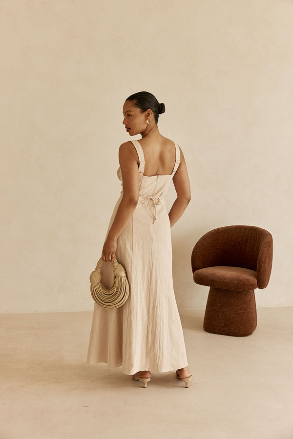 Beige Milkmaid A-Line Maxi Arlette Dress
