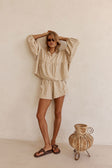 Khaki Gingham Flouncy Puff Sleeve Rylia Top