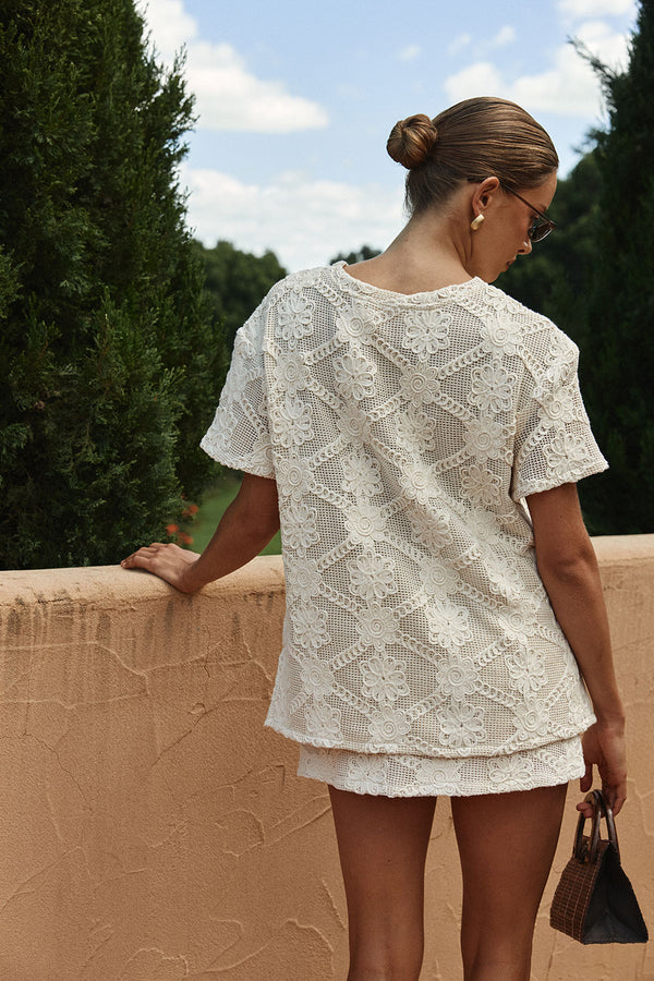 Beige Crochet Lace Rosiah T Shirt Top
