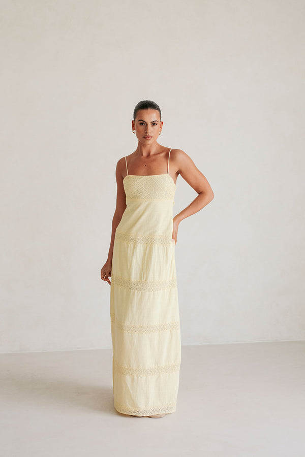 Yellow Cotton Strappy Maxi Vida Dress