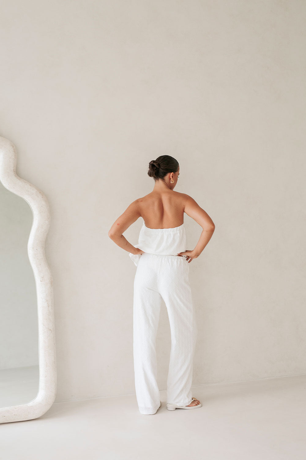 White High Waist Elastic Drawstring Ellira Pants