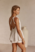 Beige Gingham One Shoulder Backless Charlie Top