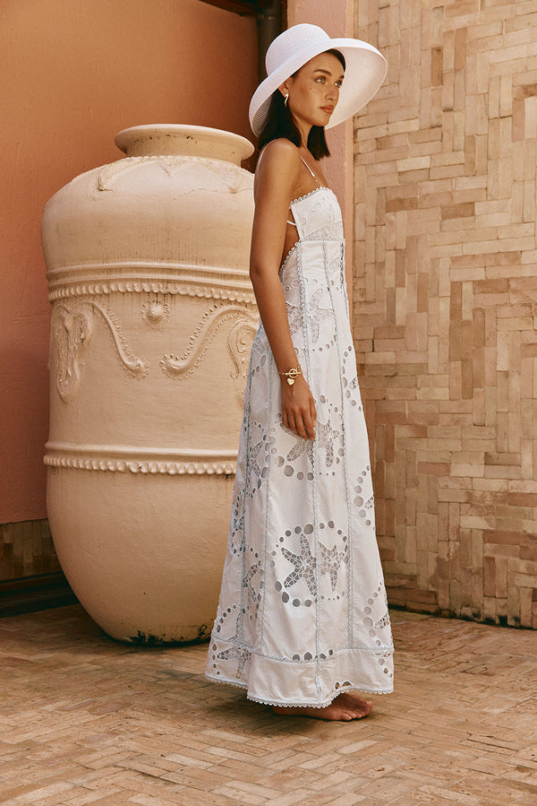 Blue Starfish Broderie Backless Maxi Avere Dress
