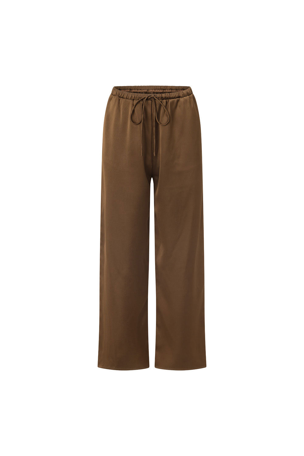 Brown Silky High Waist Drawstring Zuri Pants