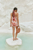 Red Floral Solafleur Print Strapless Hera Playsuit