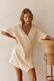 Cream Knit Wrap Mini Kyoto Dress