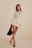 Naima Long Sleeve Button Up Embroidered Mini Corset Dress - White