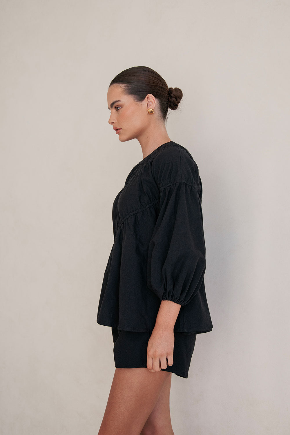 Black Long Sleeve Panelled Flounce Akel Top