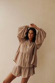 Huxley Panelled Button Up Collared Long Sleeve Top - Brown