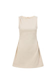 Beige Pleated Mini Camellia Dress