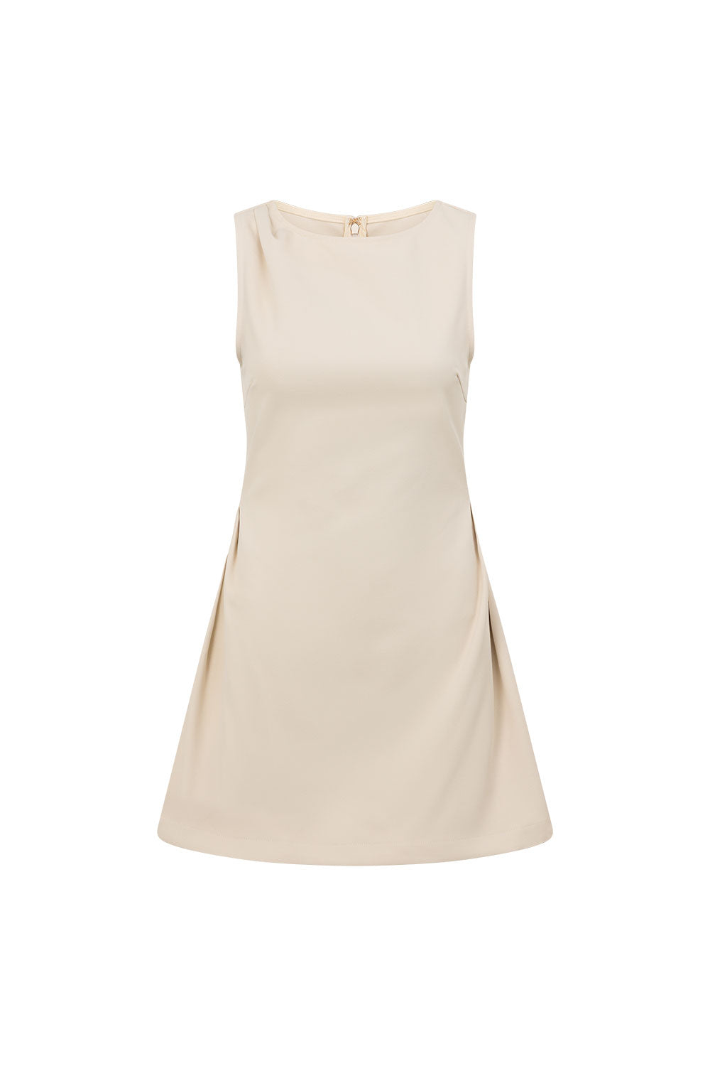 Beige Pleated Mini Camellia Dress