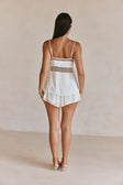 White Textured Spots Strappy Panelled Jacerra Top