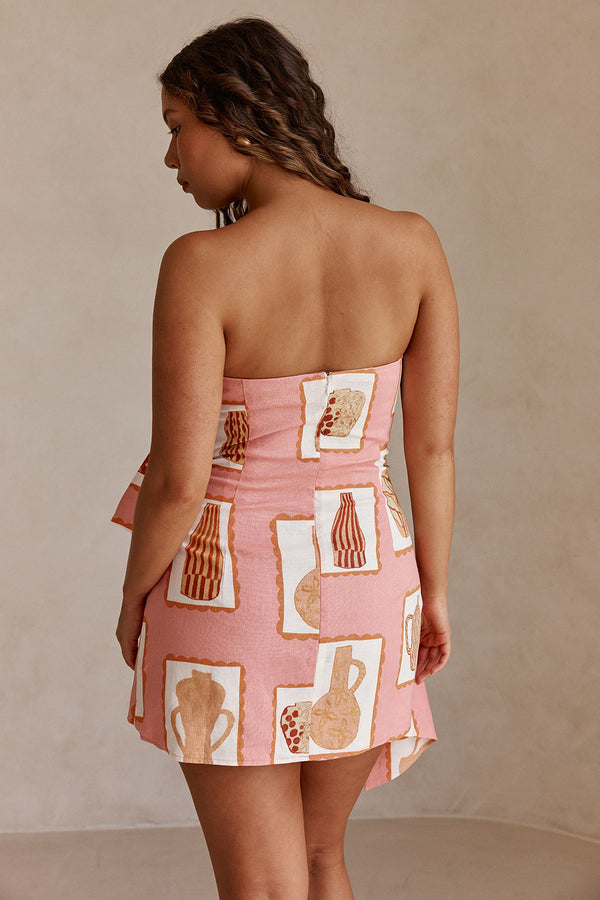 Pink Florero Print Strapless Mini Emilia Dress