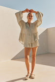 Green High Waist Drawstring Panelled Huxley Shorts