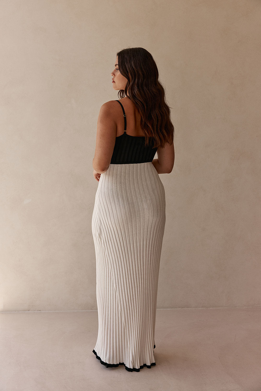 White Ribbed Knit Strappy Maxi Adley Dress