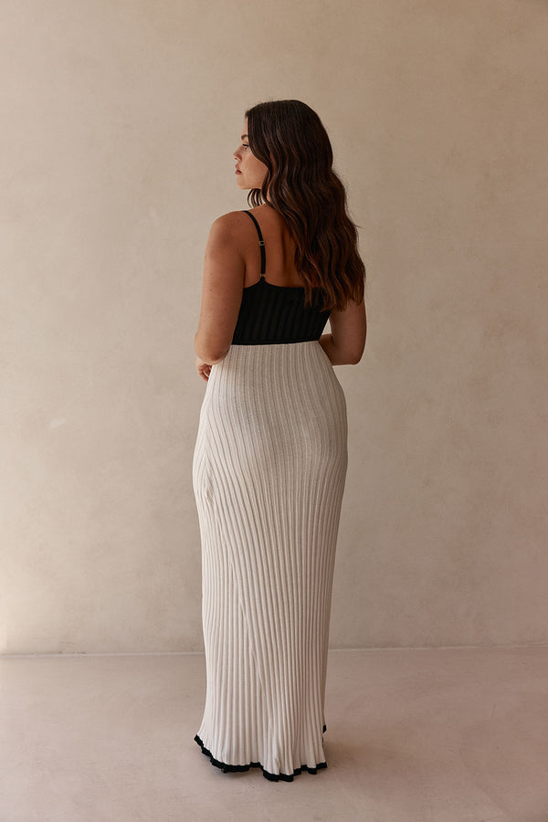 White Ribbed Knit Strappy Maxi Adley Dress
