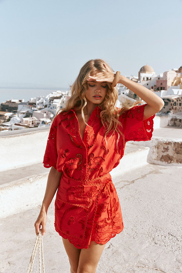 Florentina Mini Wrap Skirt - Red