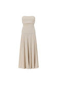 Beige Woven Strapless Pleated A Line Maxi Karalina Dress