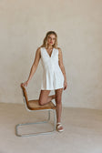 White Pleat Button V Neck Ashli Playsuit