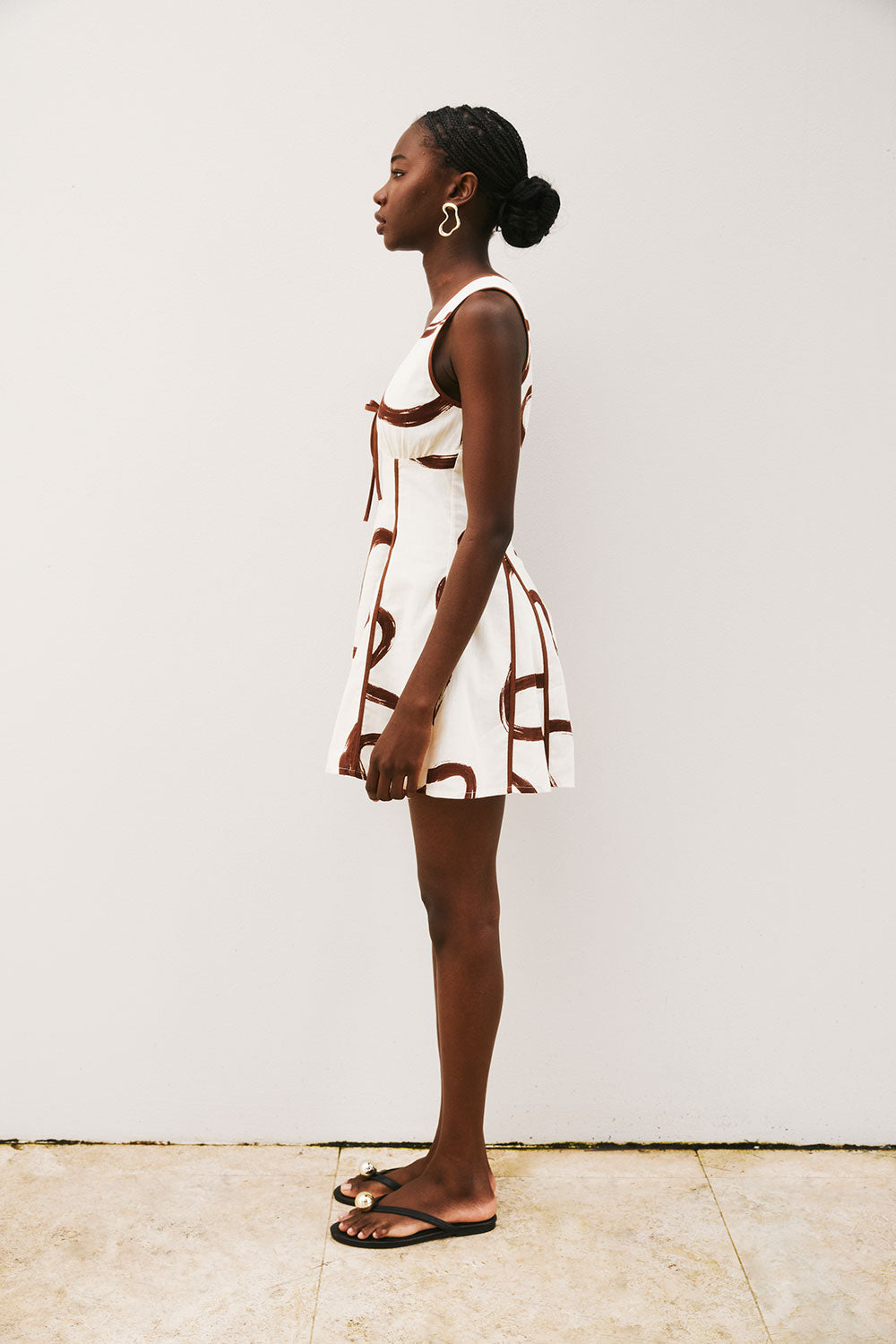 Cream Marbled Mocha Floral V Neck Mini Alfresco Dress